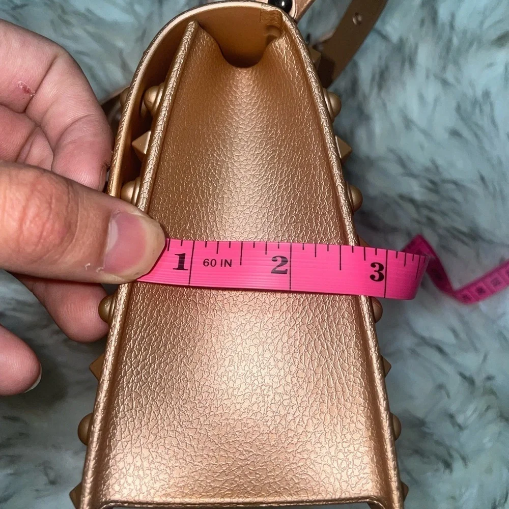 Rose gold studded jelly purse spiked bag top handle crossbody bag rockstud bag - Picture 10 of 12